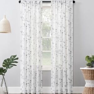 Floral Sheer White and Black Curtains